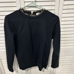 Black Sweatshirt with Leopard Print Collar